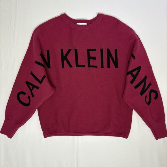 Calvin Klein Fuchsia Sweater Women’s XS Pullover Heavy Knit Big Font Front - Picture 1 of 5